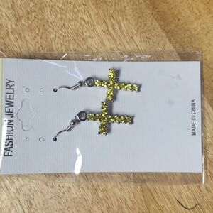 Pierced earring cross diamonds Yellow Stones New